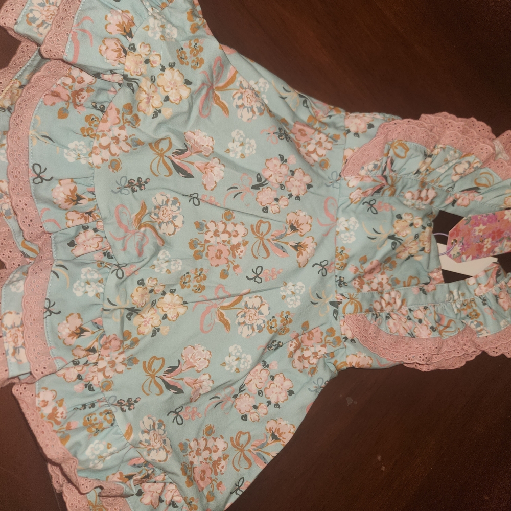 cheeky plum 3T Drew Maison Primrose Pastel Floral Ruffled Dress in Blue and Pink